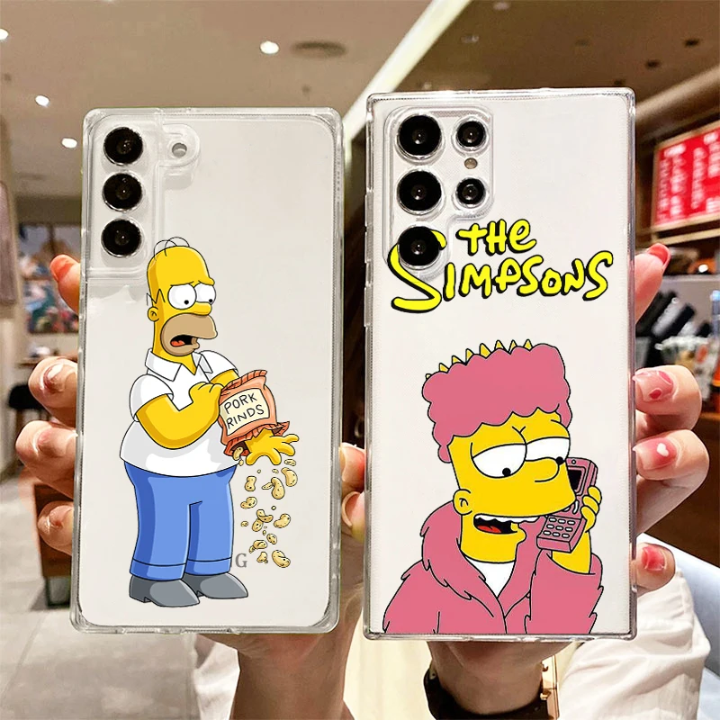 

Disney Simpsons Bart Homer Phone Case For Samsung S23 S22 S21 S20 FE Ultra Pro Lite S10 S10E S9 S8 Plus 5G Transparent Cover