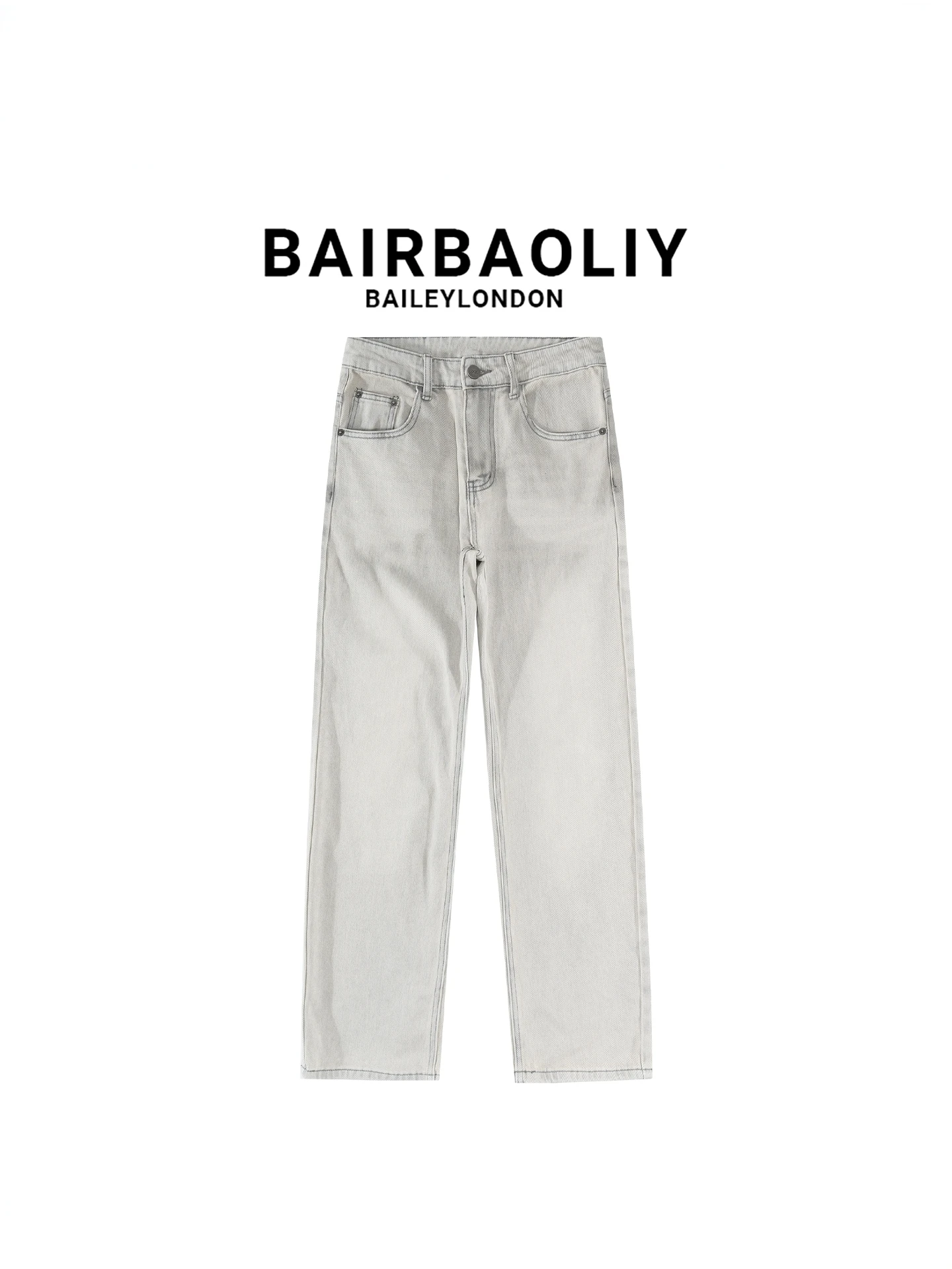 

BAIRBAOLIY Men's ey Straight Leg Retro Waed Heavy Embroidery nut Tree Trendy Casual Denim Jeans Faionable All-Match