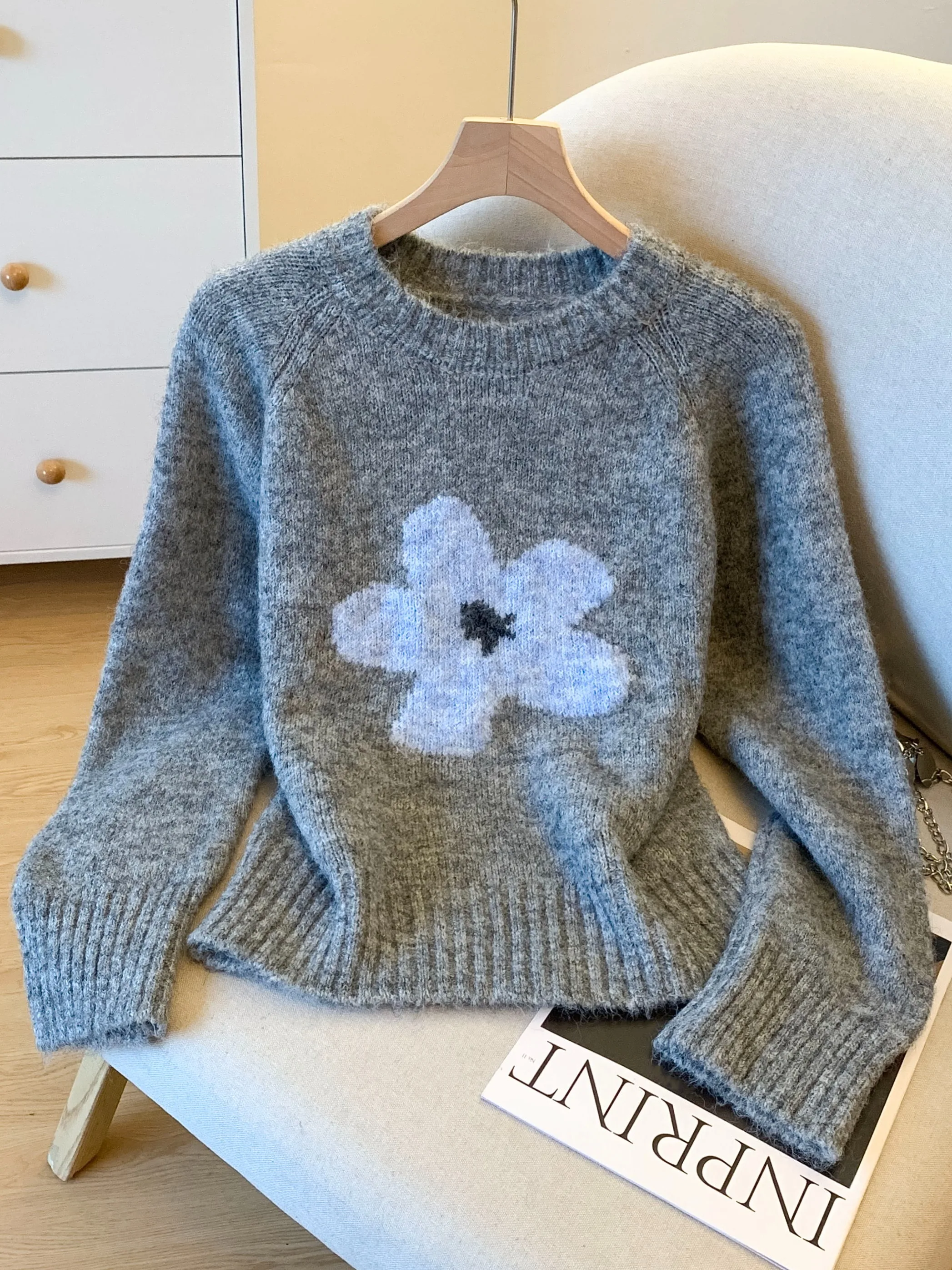 

Мягкий уютный вязаный свитер, женский свободный теплый осенне-зимний вязаный свитер Faion ey, внутренняя одежда, базовый топ Lu Life, вязаный узор с вышивкой...