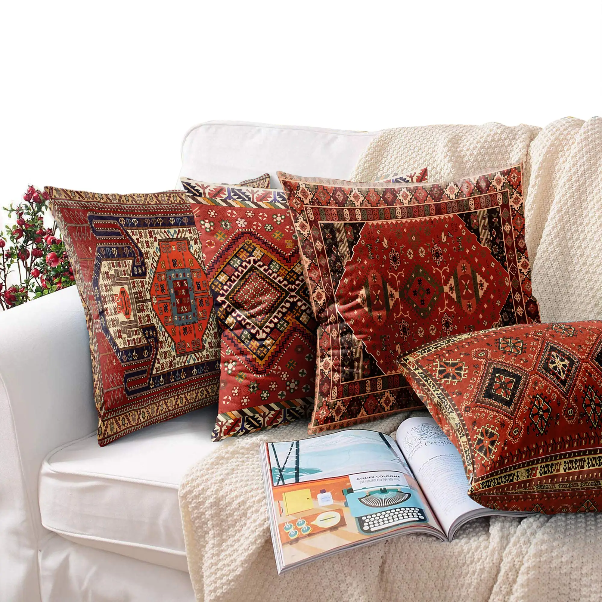 Red Moroccan ethnic style short plush pillowcase sofa cushion cover home decoration can be customized for you 40x40 50x50 60x60