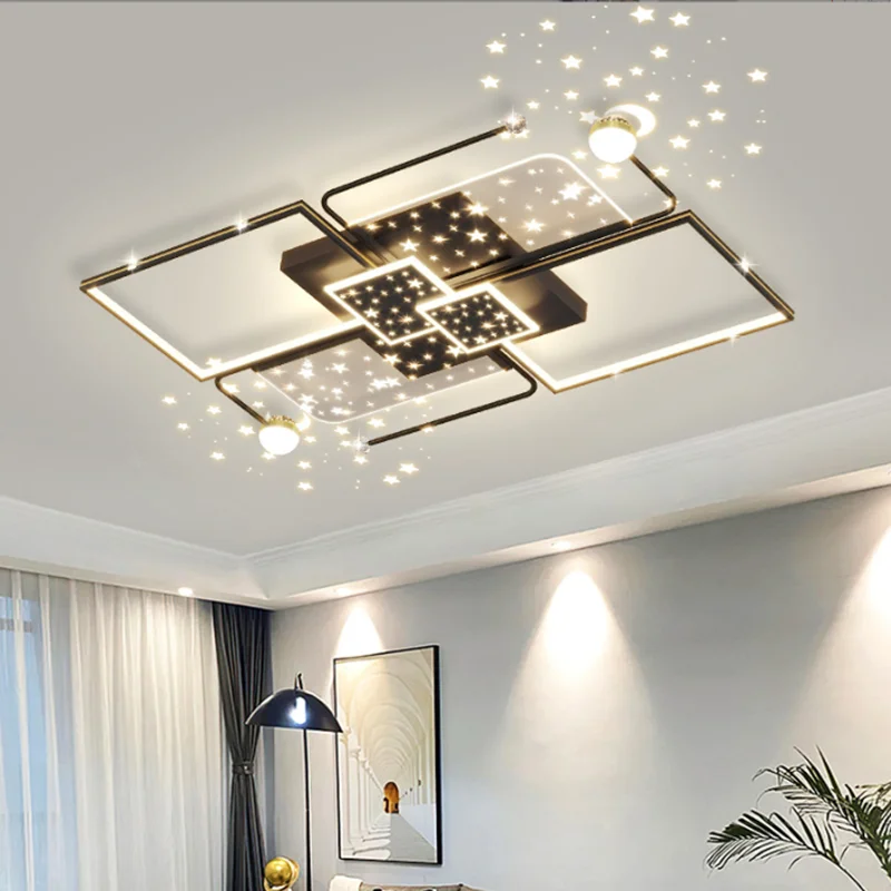 Modern Living Room Intelligent Chandelier Light Luxury Starry LED Bedroom Study Ceiling Lamp Apartment Interior Decoration Lamps