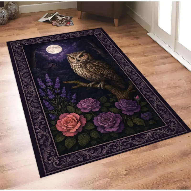 Owl and Moon Rug Mystical Purple Night Forest Mat with Night Forest Decor for Bedroom or Reading Corner Having Aesthetic Appeal