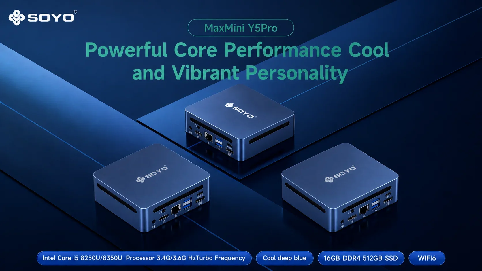 SOYO Mini PC Y5 Pro Intel i5 8th GEN 16GB DDR4 RAM 512GB M.2 SSD Win11 Pro Mini Desktop Computers Dual 4K Display WiFi 6 Type-C