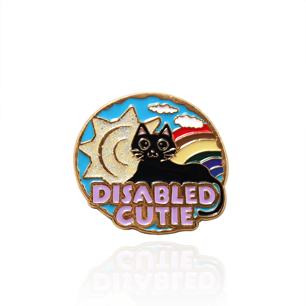 Fashion Animal Brooch Disabled Beauty Cat Cartoon Rainbow Sun Badge Button Brooch Pins Collection Medal Pendant Props Gift