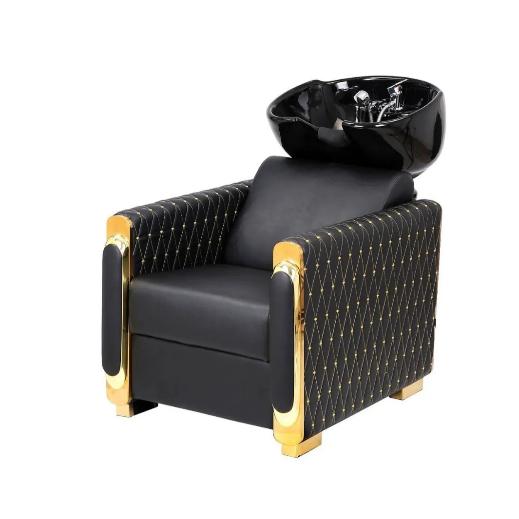 Muebles de salón, equipo profesional de salón de belleza, nuevo estilo, lavabo europeo de Metal negro, silla de champú para salón