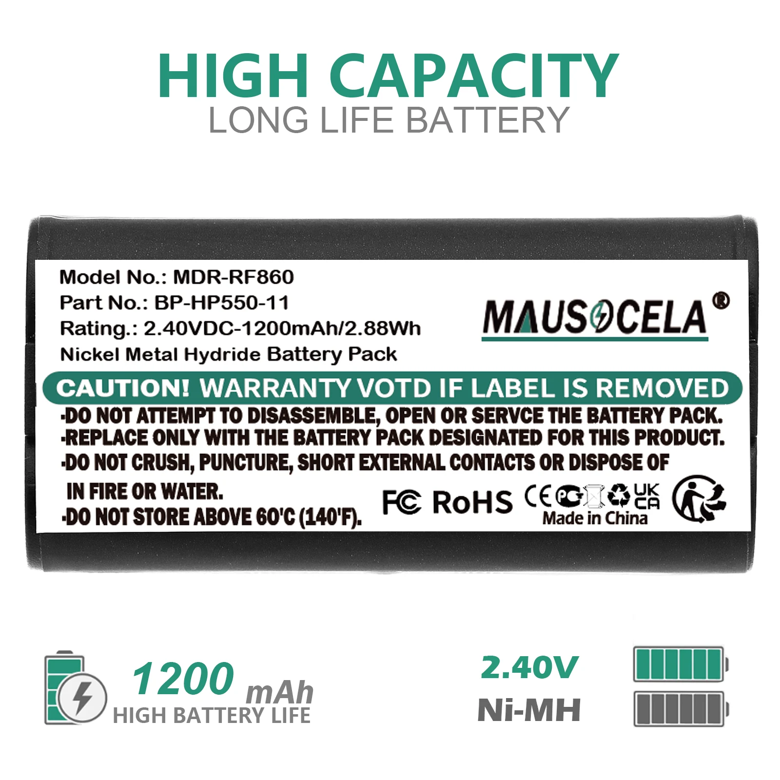 

1200mAh Wireless Headset Battery For Sony:BP-HP550-11,MDR-RF860,RF4000,RF970,RF970RK,RF925,RF925RK,RF4000K,RF860RK,RF840,RF850RK
