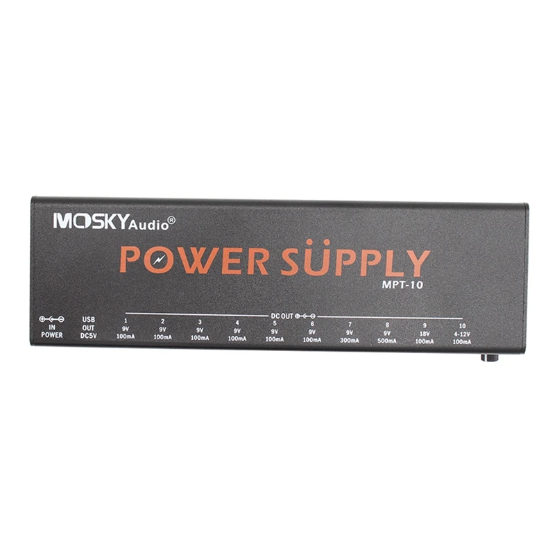 

Top-MOSKYAUDIO MPT-10 Guitar POWER SUPPLY 10 Isolated DC Outputs/ 4-12V USB Output For 9V 12V 18V Guitar Effect Pedal