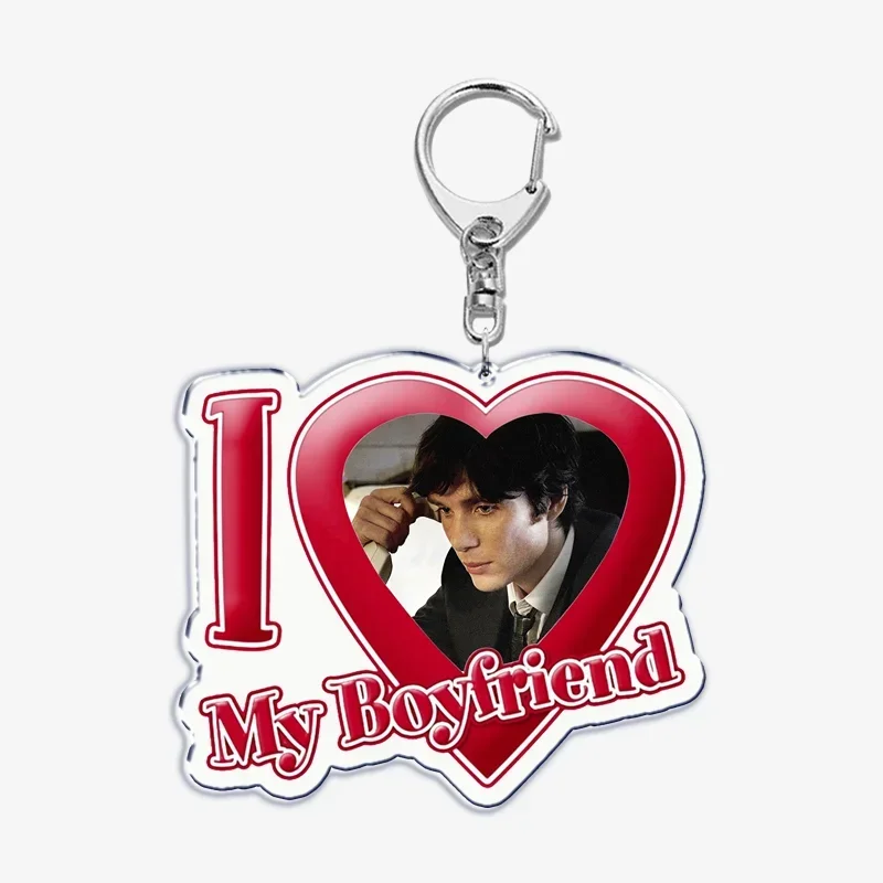 I Love My Boyfriend Cillian Murphy Acrylic Red Heart Key Chain Pendant Bf Oppenheimer Key Ring Keychains for Bag Pendant Gifts