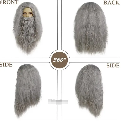 Dumbledore Cosplay Wig Synthetic Hair Halloween School Gandalf Wizard Costume Wig Man Albus Long Wave Grey Beard Wigs for Men