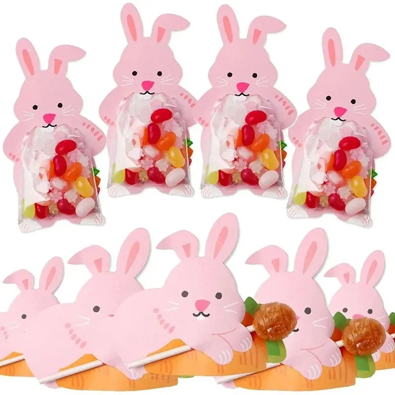 Easter Bunny Candy Bag Cute Rabbit Lollipop Cards Chocolate Biscuit Gifts Packaging Boxes For Happy Easter Birthday Party Decor