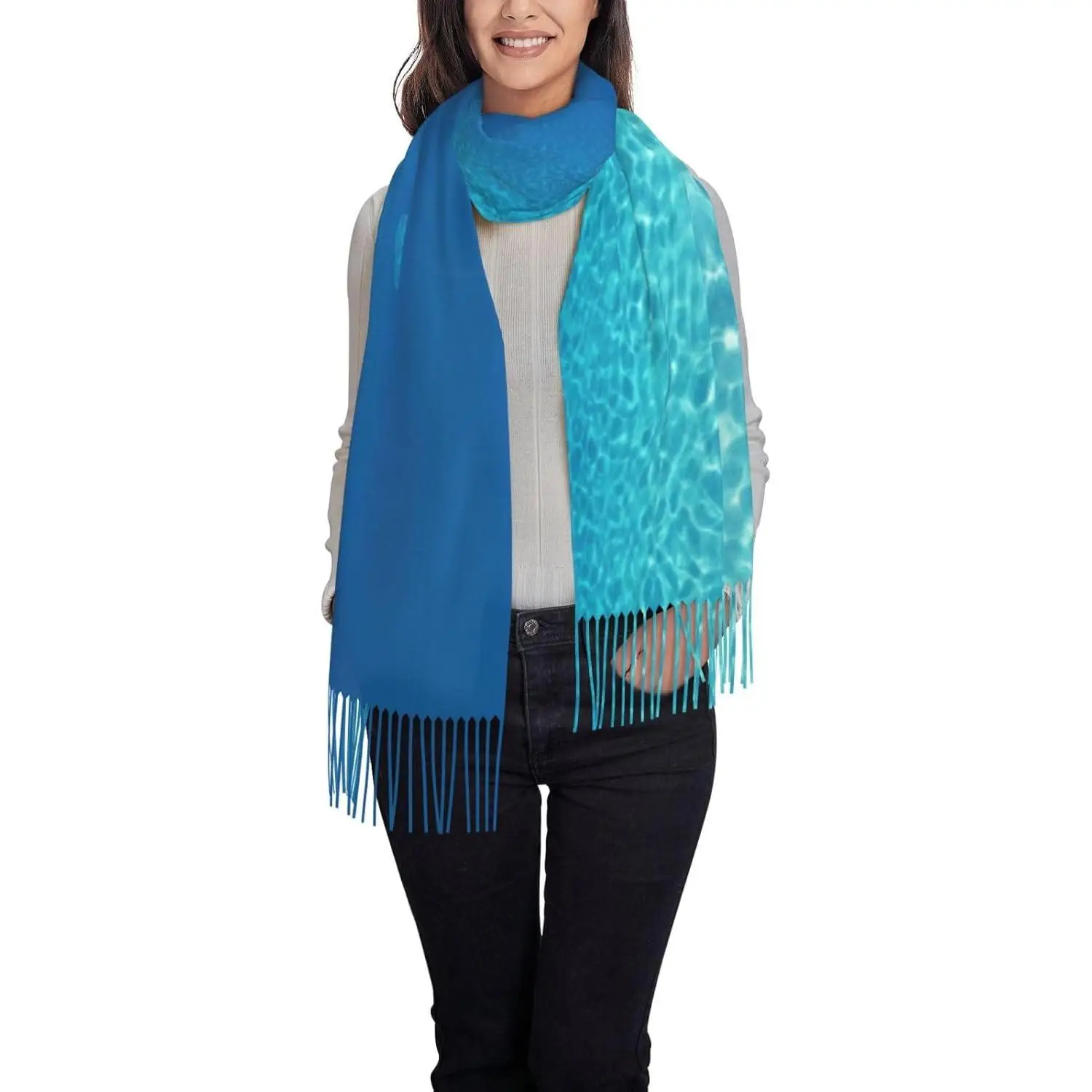 

Tranquil Underwater Scenery Print Women'S Fringed Scarf Soft Lightweight Polyester Tassel Scarf Fall Winter Fashion