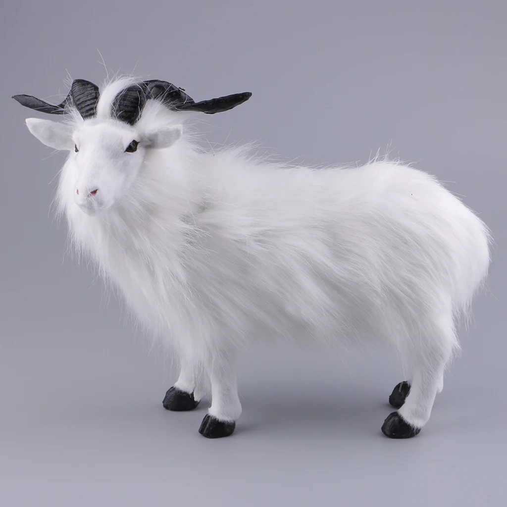 

33cm Long Miniature White Goat Sheep Statue Model for Home Garden Ornaments