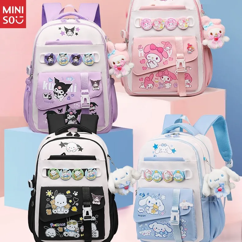 Plecak szkolny Miniso Kuromi |   Torba o dużej pojemności dla dziewcząt, lekki plecak na książki