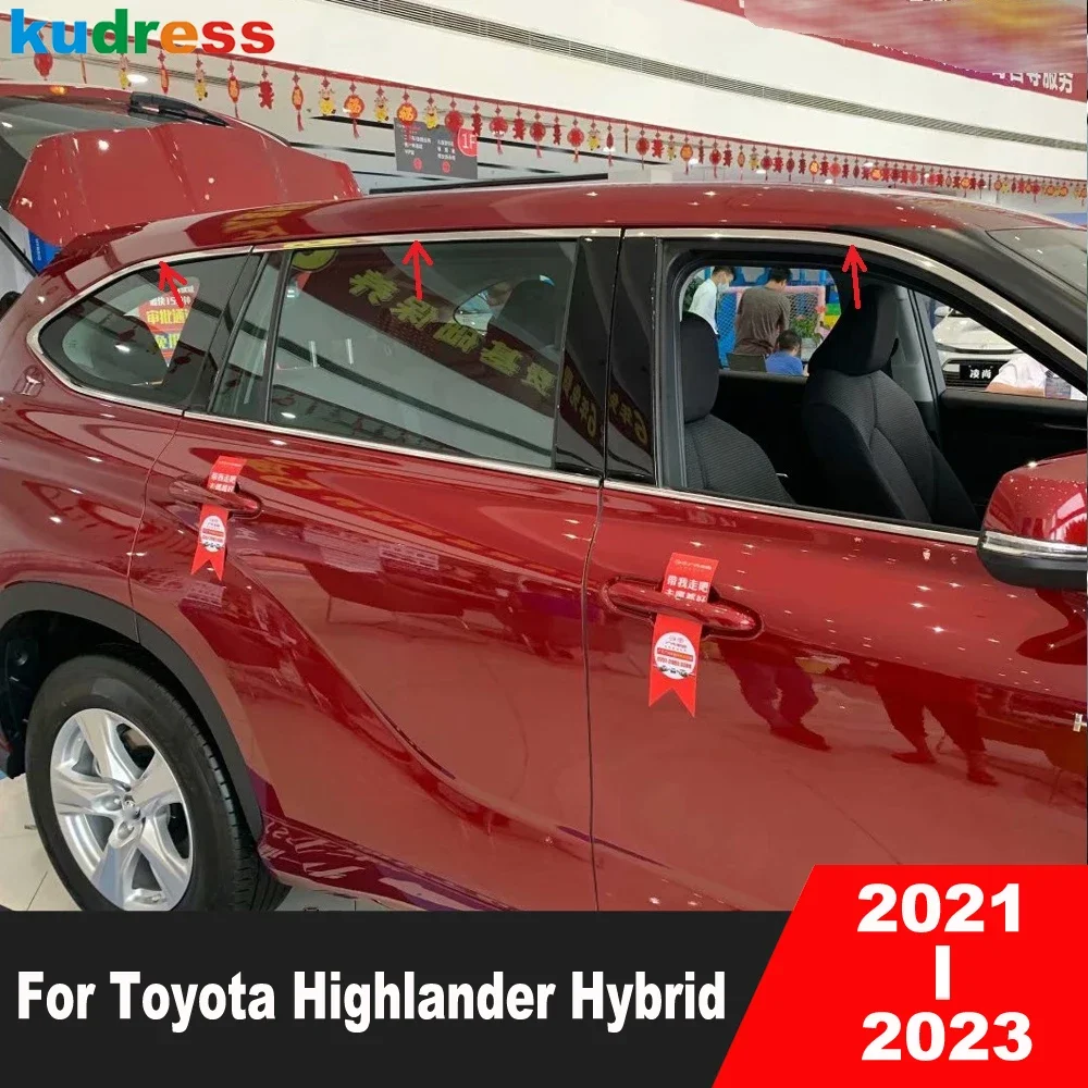 

Верхняя отделка подоконника для Toyota Highlander Hybrid 2021 2022 2023, нержавеющая сталь, автомобильная оконная рама, молдинговая лента, аксессуары