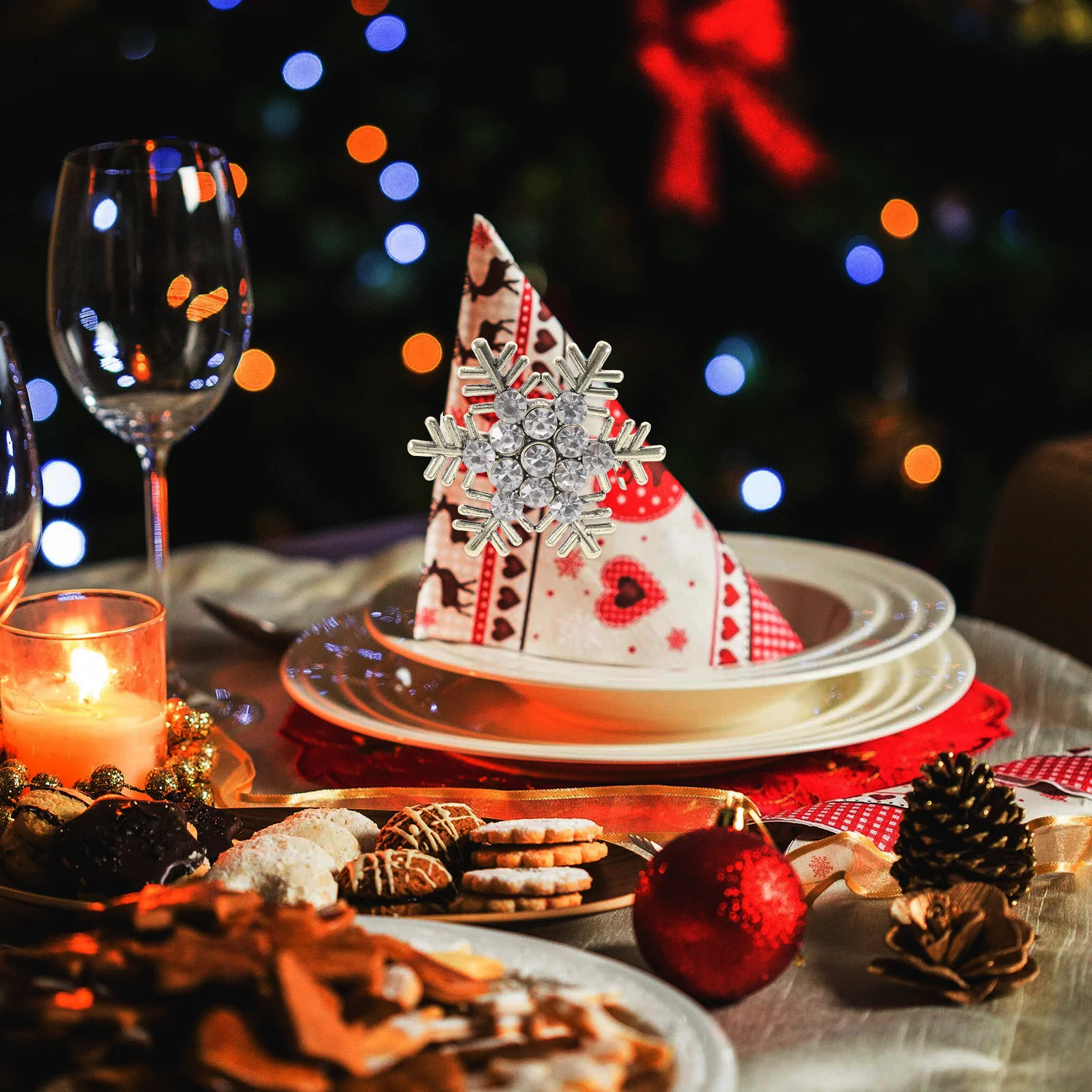 

6Pcs Alloy Napkin Rings Snowflake Christmas Napkin Holders for Party Banquet Table Decor Festive Holiday Dinner