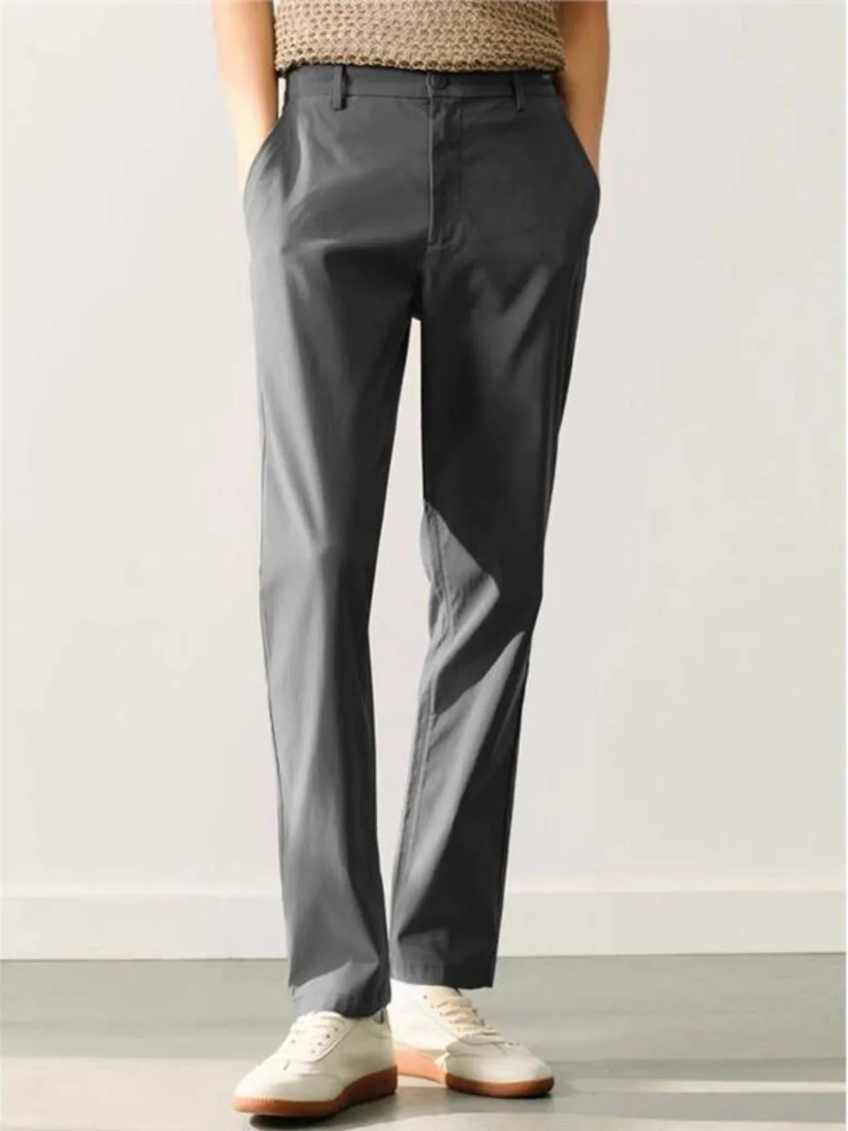 

Мужские повседневные брюки свободного кроя, модные классические прямые, дышащие, летние, из девяти частей, в стиле молодежной энергии, однотонные