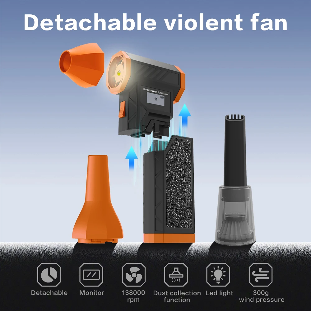 

Мини-турбоструйный вентилятор 138000 об/мин, электрическая воздушная тряпка с 4 передачами, регулируемая скорость ветра, 52 м/с, пистолет для очистки, инструмент для очистки воздуходувки