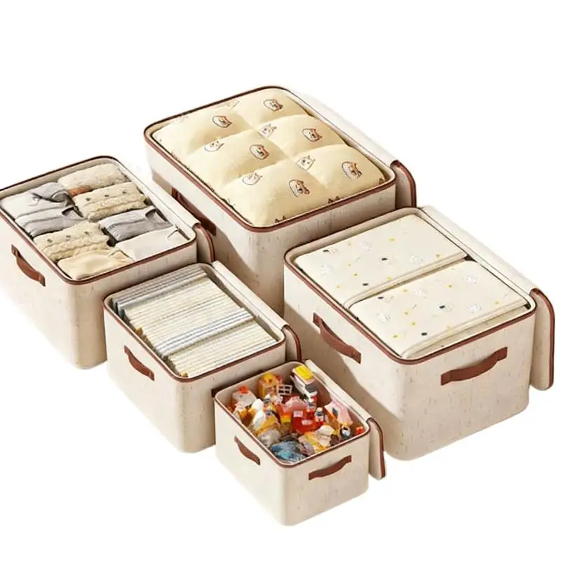 Foldable Clothes Storage Box With Zipper Wardrobe Organizer For Home Portable Space-Saving Durable