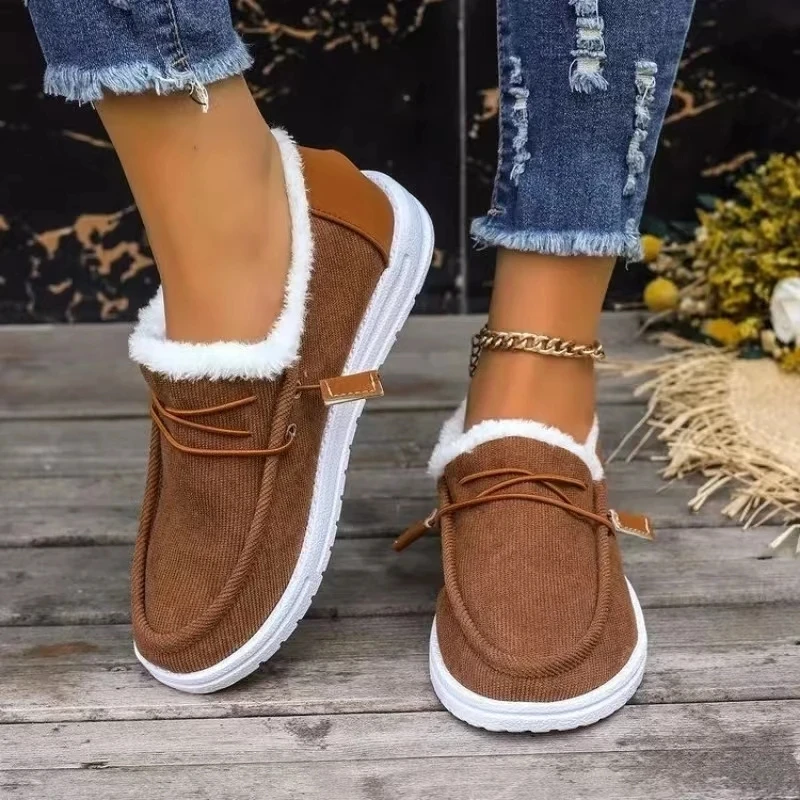 

2024 New Womens Winter Ankle Boots Slip on Suede Snow Boots Plush Natural Fur Warm Cotton Shoes Outdoor Casual Ladies Flat Shoes