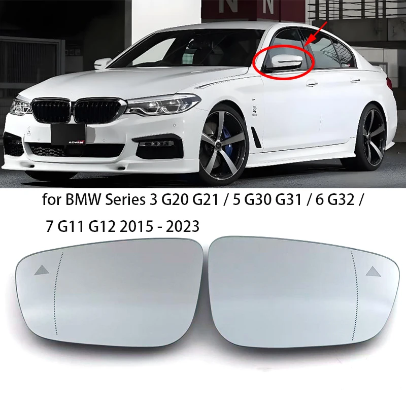 

For BMW Series 3 G20 G21 / 5 G30 G31 / 6 G32 / 7 G11 G12 2015 - 2023 Car Wide Angle Heated Mirror Glass With Blind Spot Warning