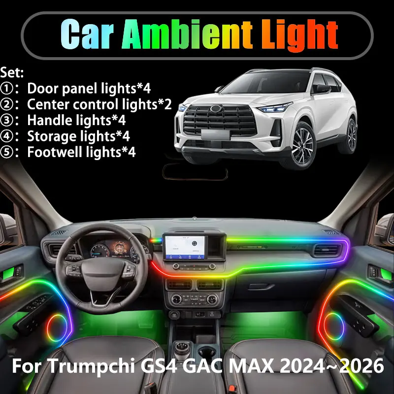 

For Trumpchi GS4 GAC MAX 2024~2026 2/18 in 1 Car ambient lighting Led trunk interior led lights USB RGB Ensemble Streamer Auto
