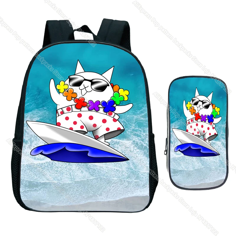 2pcs Set The Battle Cats Backpack Cartoon Kids School Bag for Kindergarten Toddler Children School Supplies Baby Bags