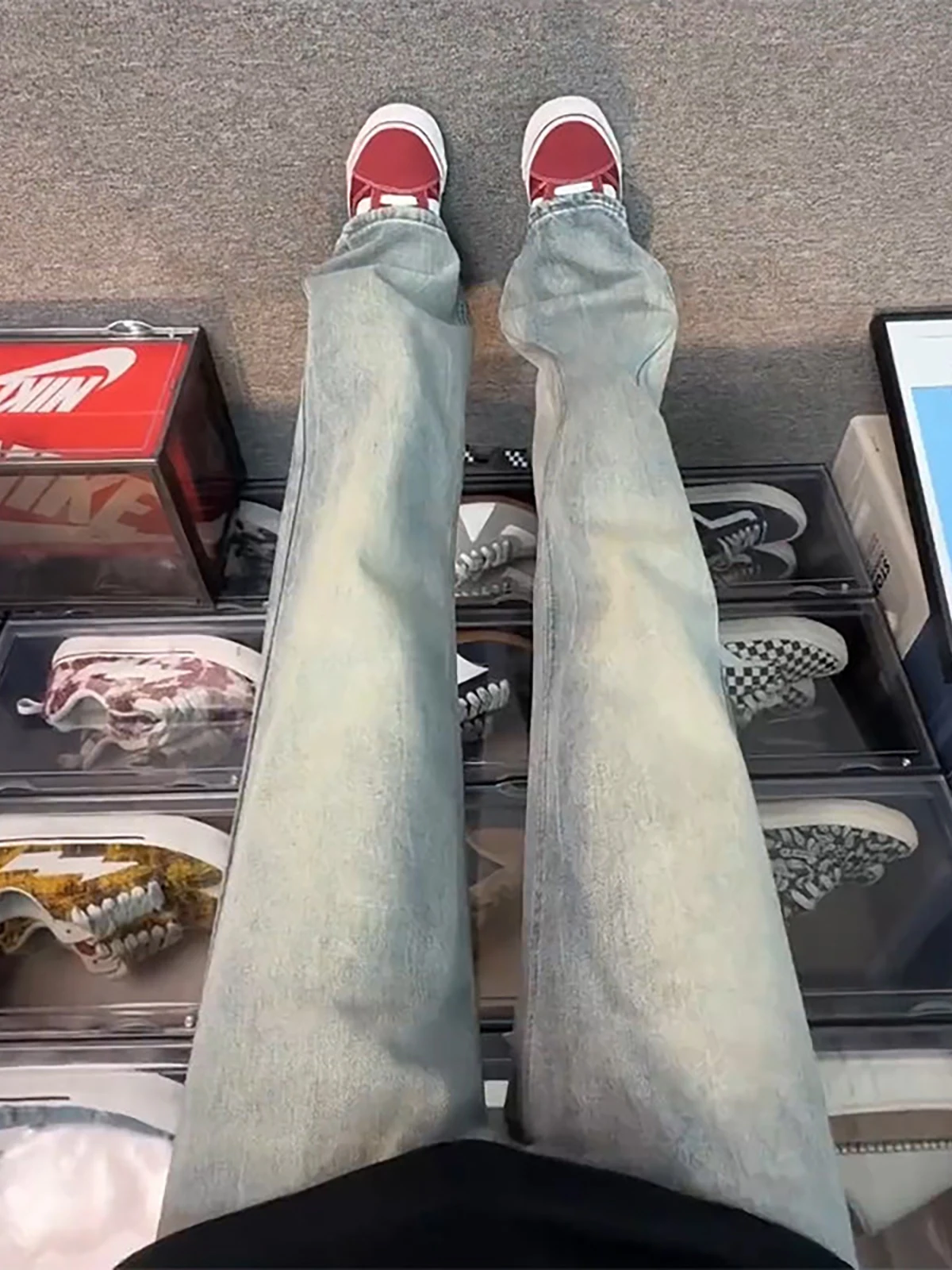 

Blue Lightning Pattern Men's Jeans Spring Cleanfit American Retro Wide Leg Pants Slimming Flared Long Trousers Casual Denim