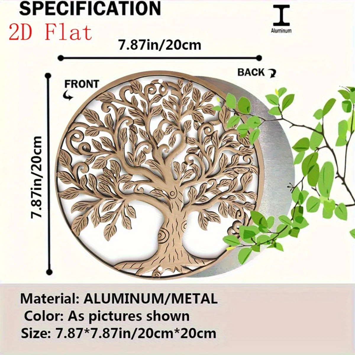2D Flat, 1pc 2D Flat Circular Wooden Wall Art - Vintage Tree of Life Decor with Intricate Leaf Patterns, Recycled Wood Wall Hang