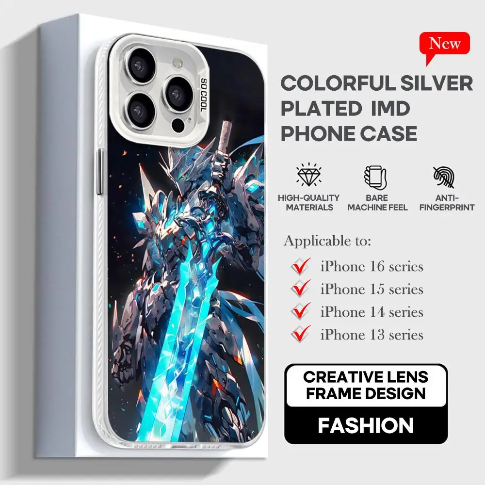 Robot G-Gundam Anime Phone Case White IMD Colorful Phone CaseSilver Suitable for iPhone 16 15 14 13 12 11 XS Pro Max