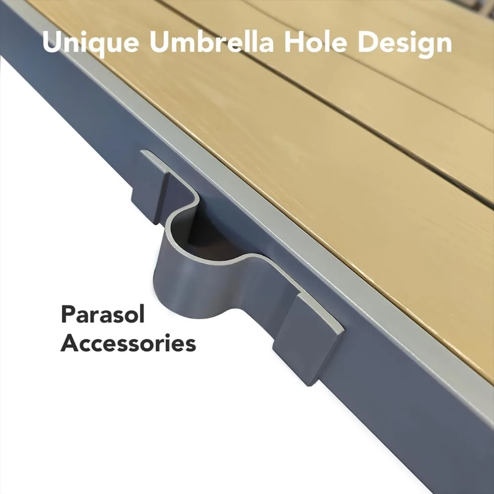 Conjunto de mesa e cadeiras de pátio para 6, conjunto de jantar ao ar livre inclui mesa de pátio retangular de 59,5" com orifício para guarda-chuva lateral e 6 têxteis