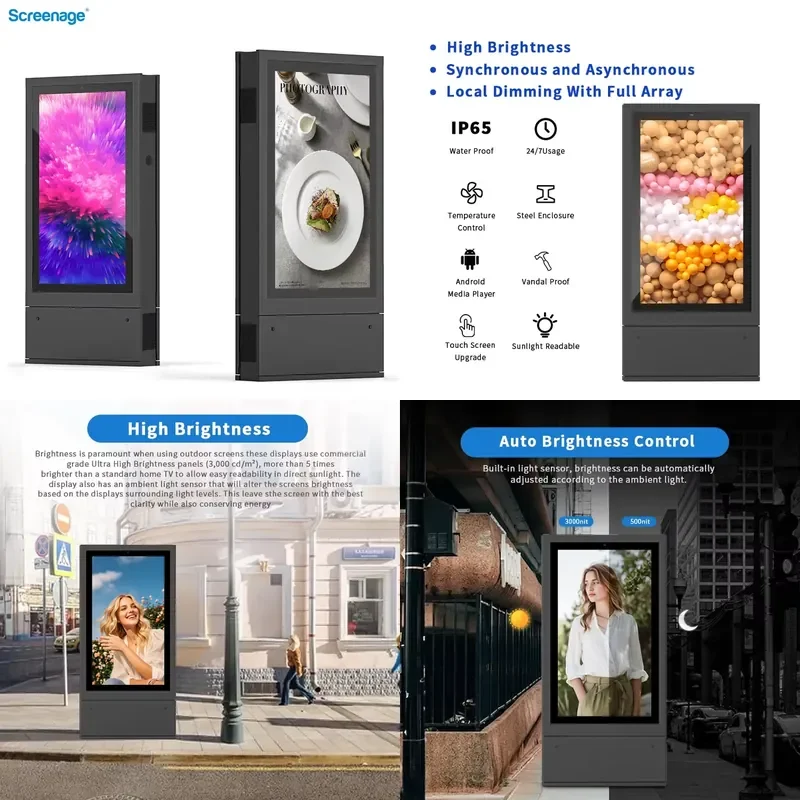 Outdoor Waterproof IP65 3000 Nit Double-Sided LCD Advertising Kiosk Animation Cloud-Based CMS Floor Standing Digital Signage