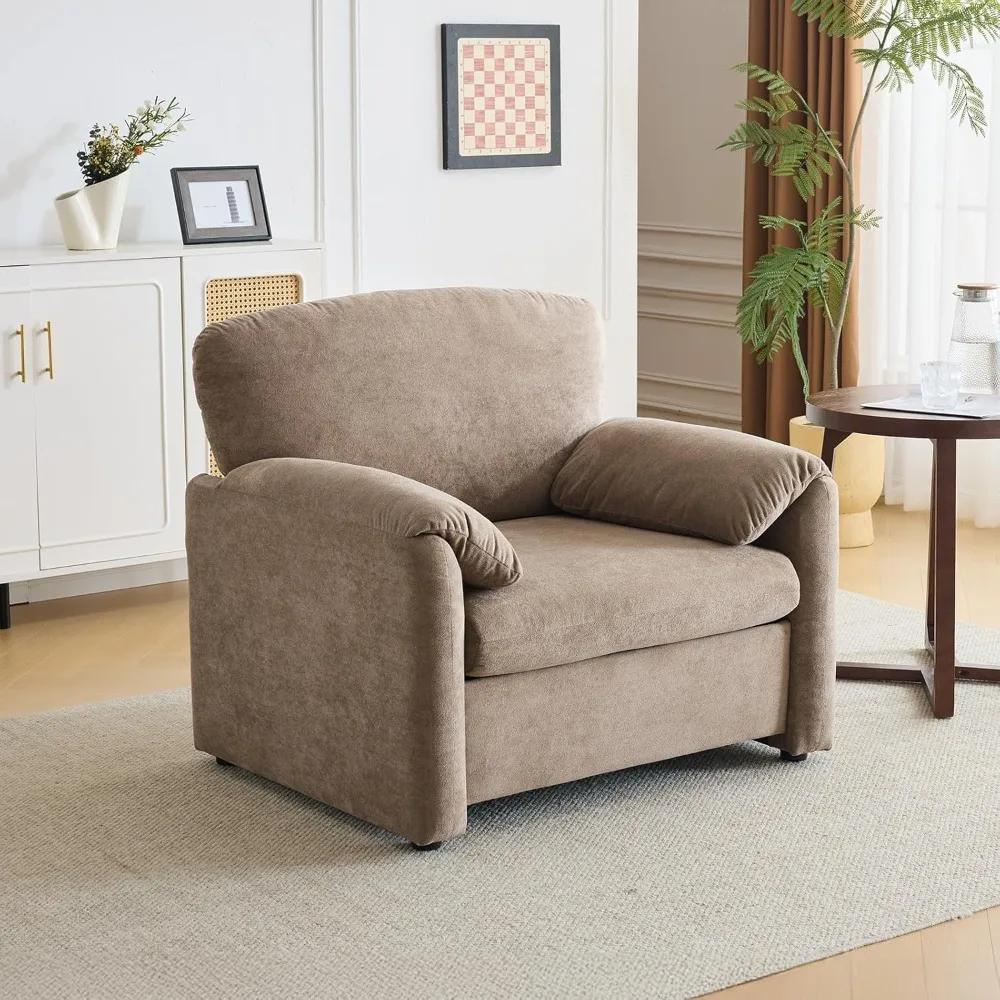 كرسي بني فاتح بلكنة 38 بوصة كرسي قراءة كبير الحجم مريح منجد كرسي بذراعين كراسي غرفة المعيشة من الشنيل الناعم