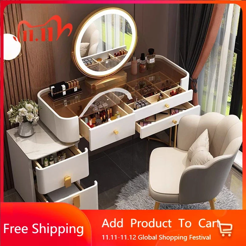 

Modern Mirror Vanity Table Bedroom Women Luxury Storage Chair Lounge Desk Trendy Vanity Table Organizer Vestidores Furniture