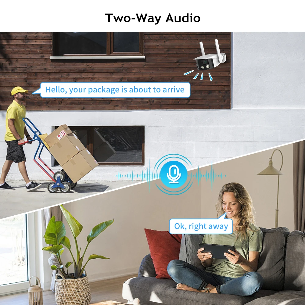 Techage 4MP Dual Lens Wifi IP Camera 180° Ultra Wide View Angle Outdoor Cameras AI Human Detect Color Night Vision Surveillance