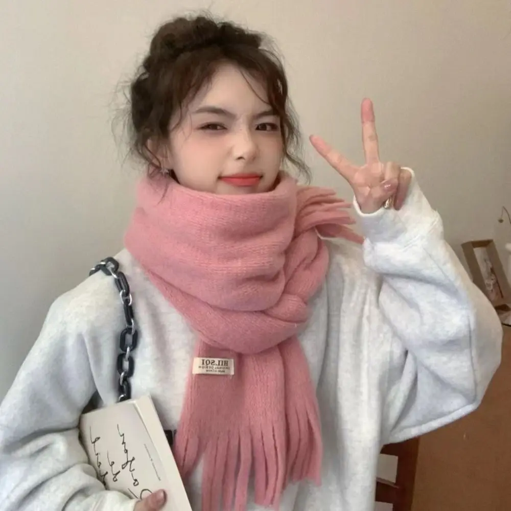 

Модный теплый зимний кашемировый шарф, мягкие вязаные длинные шарфы с кисточками, однотонная утолщенная шаль для женщин