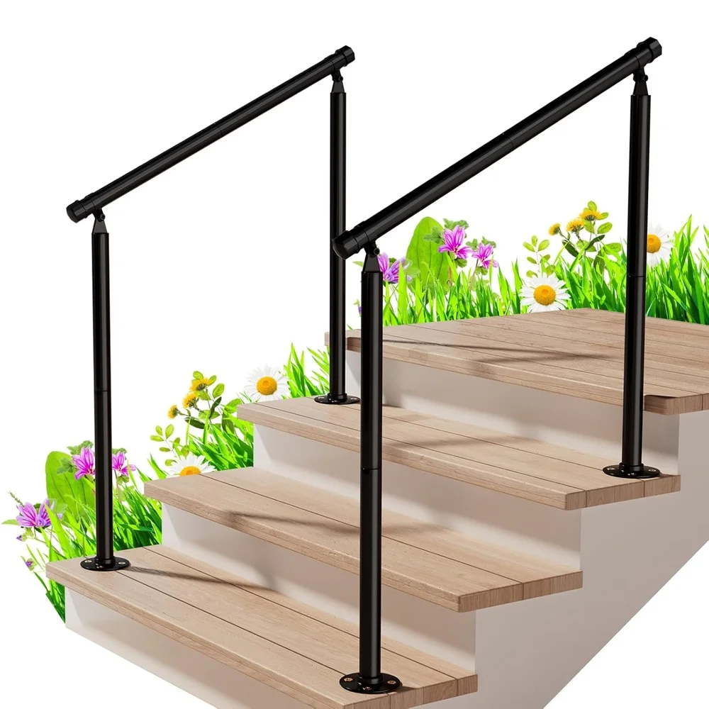 2 Pack Outdoor Handrails 3 Step Wrought Iron Stair Railing Heavy Duty Easy Install Stability Safety Support Steps