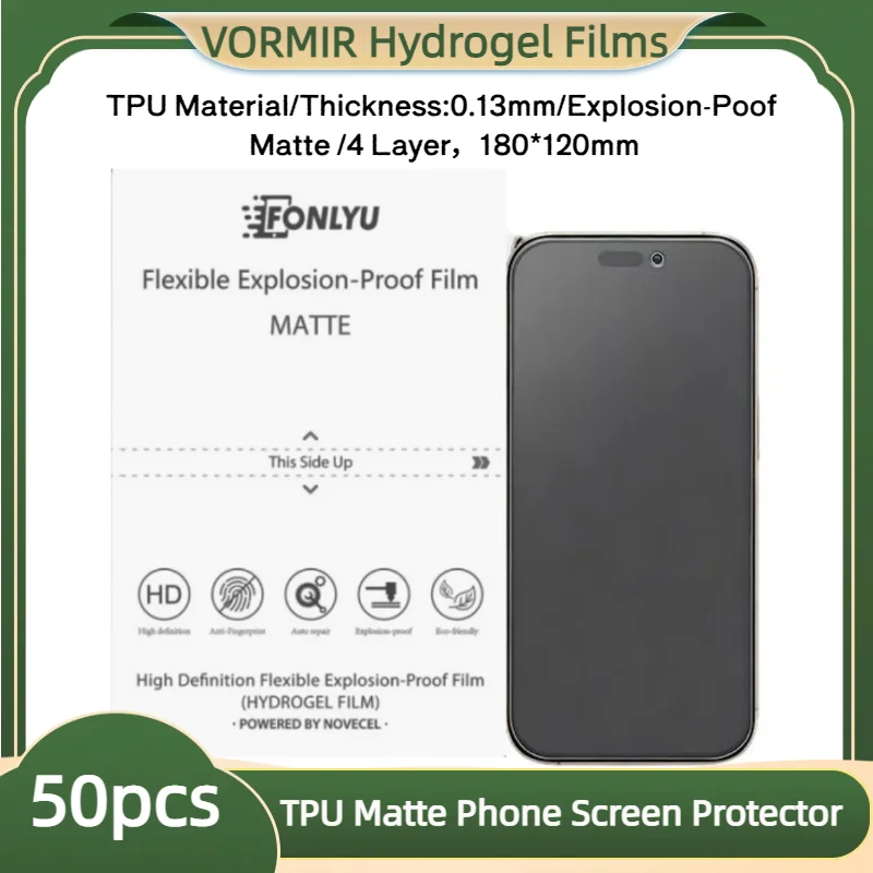 

VORMIR 50pcs Soft Matte Film for Mobile Phone Flexible TPU Hydrogel Movies Sheets Screen Protector for Plotter Cutting Machine