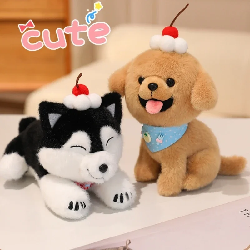 Kinder-Kuscheltier Kirschtopping-Hund Plüschtier Weiches Flauschiges Stofftier Kawaii Hund Plüschfigur Kuschelige Puppe Geburtstagsgeschenke Mädchen
