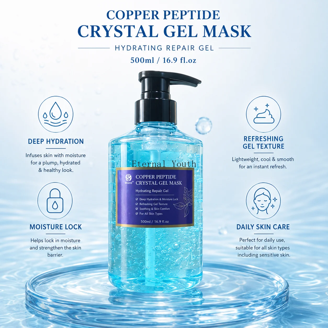 500ml Copper Peptide Crystal Gel Mask Hydrating Moisture Gel Soothing Care for Soft Smooth Skin