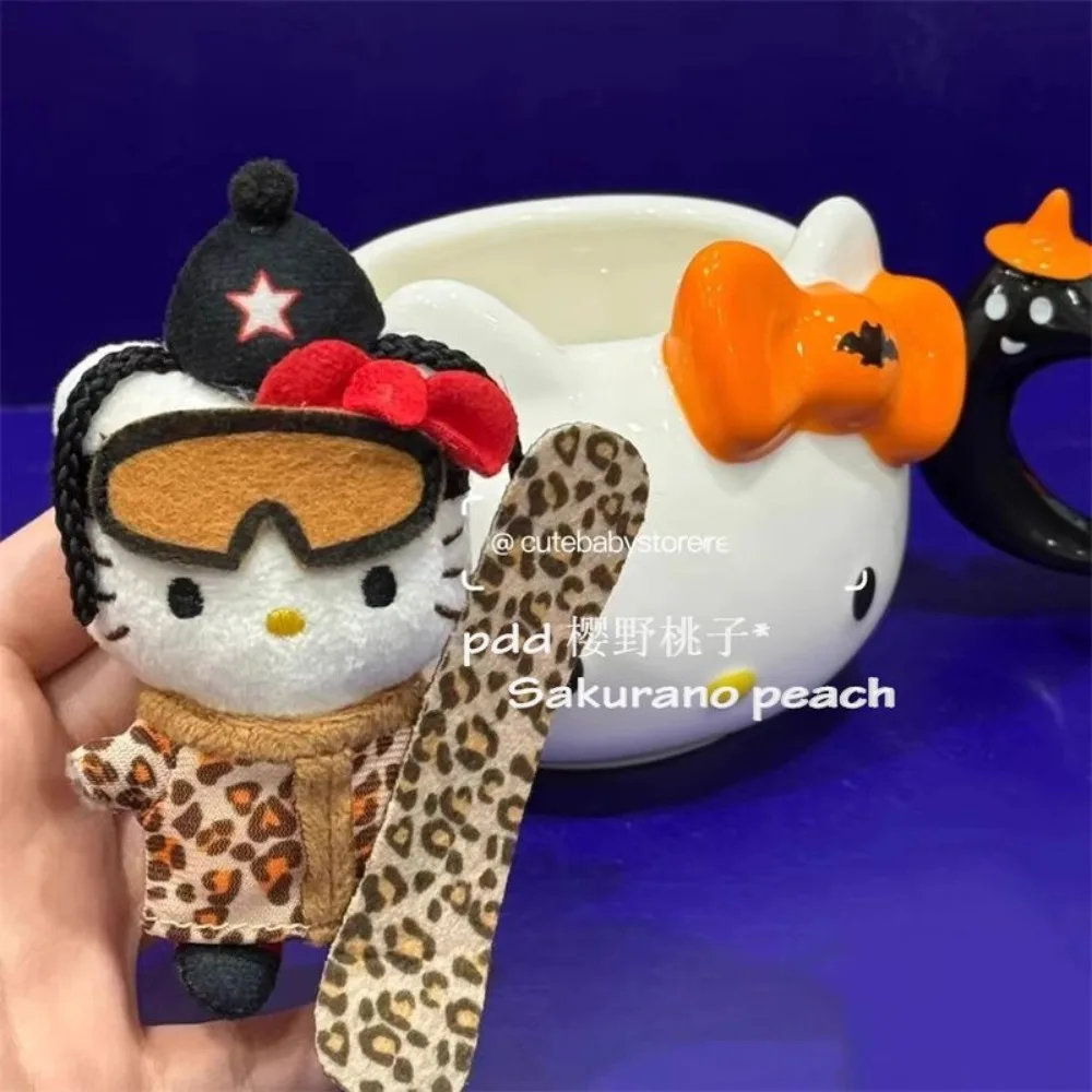 2025 Hello Kitty Plush Keychain Miniso Genuine New Cartoon Kawaii Leopard Print Skiing KT Cat Plushies Toy Pendant Accessories