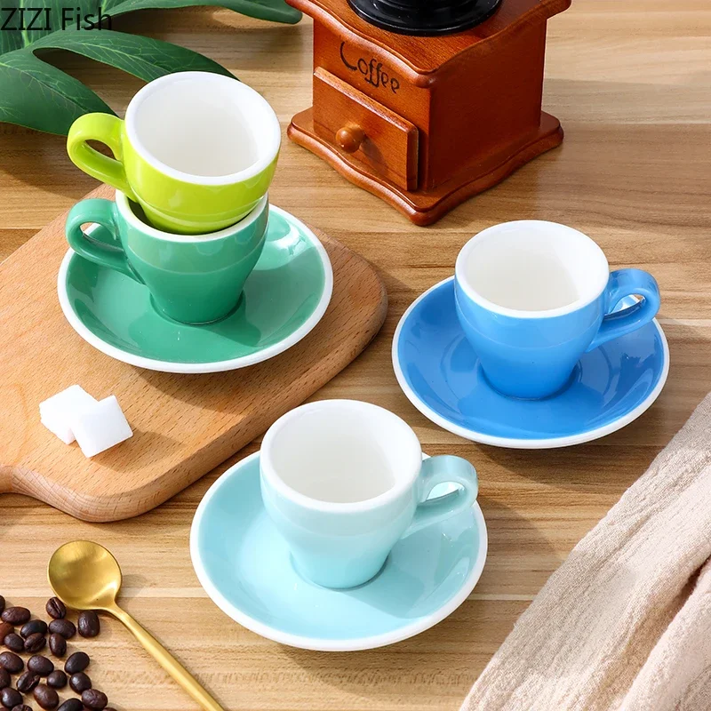 80ml Espresso Cup Set Office Ceramic Mug with Saucer Afternoon Tea Mini Coffee Mug Drinkware Home Kitchen Solid Color Mug