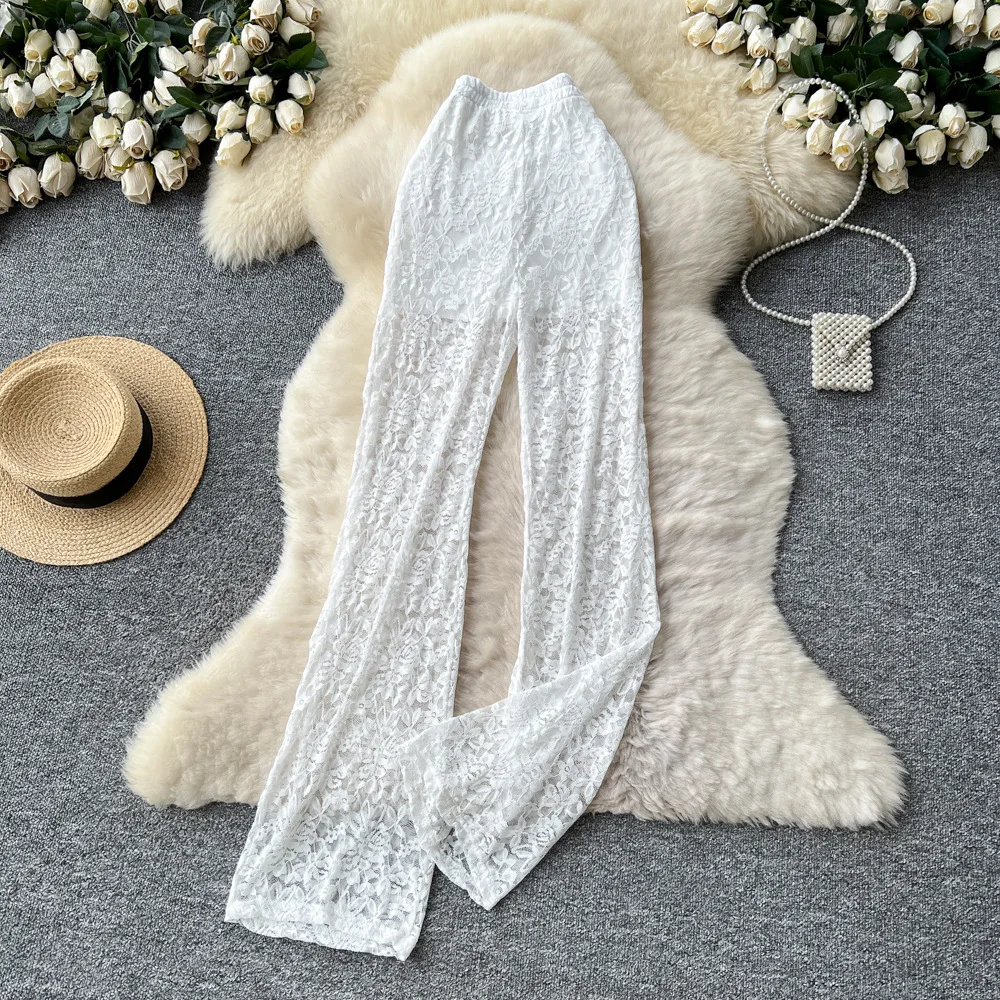 مضيئة بانت المرأة السراويل الطويلة سليم صالح الدانتيل الأزهار مثير عالية الخصر مستقيم بنطلون Y2k الشارع الشهير العمل الأنيق الخريف عادية #3