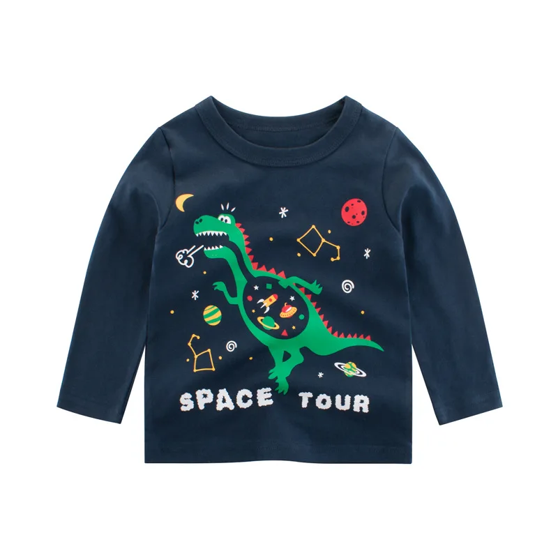 2024 Spring Children Boys Long Sleeve T-Shirts Cartoon Dinosaur Little Boys Tops 2-8 Years Kids Baby Boys Tees Toddler Clothes