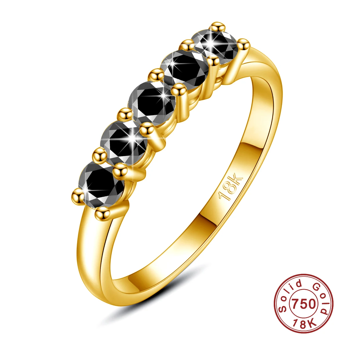 NONE Mit Certficate Original Solid 18K Gold Moissanit Ring für Frauen 5 Stein AU 750 Luxus Schmuck mit Stempel Verlobungsgeschenk Trend 3