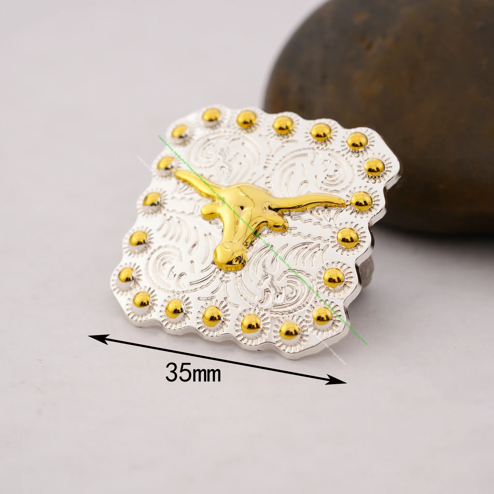 6PC 35*35MM SQUARE TEXAS WESTERN COWBOY COWGIRL SADDLE SQUARE LONGHORN  BERRY LEATHERCRAFT SILVER GOLD SCREW BACK CONCHO BUTTON