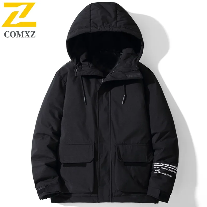 COMXZ Men'sWarm Thick Puffer Jacket 2025 Fashion Trendy Windproof Skiing Winter Jacket Travel Lightweight Down Jacket  Clothing