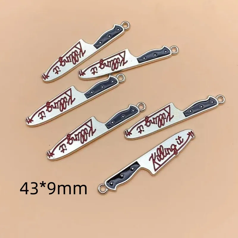 10pcs Enamel Bloody Knife Halloween Charms Cool Dagger Pendant For Earring Bracelet Necklace Jewelry Make Accessories Findings