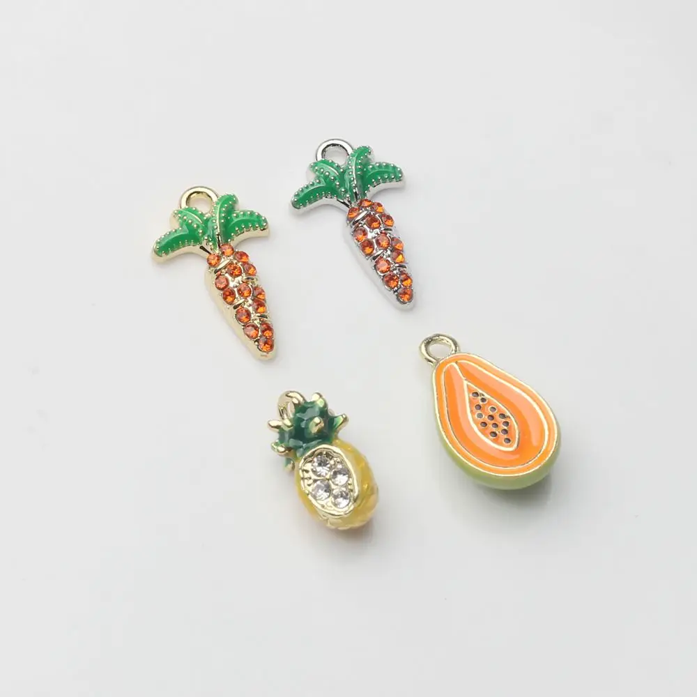 Zinc Alloy Enamel Pineapple Papaya Carrot Charms 6pcs/lot For DIY Fashion Jewelry Earrings Making Finding Accessories