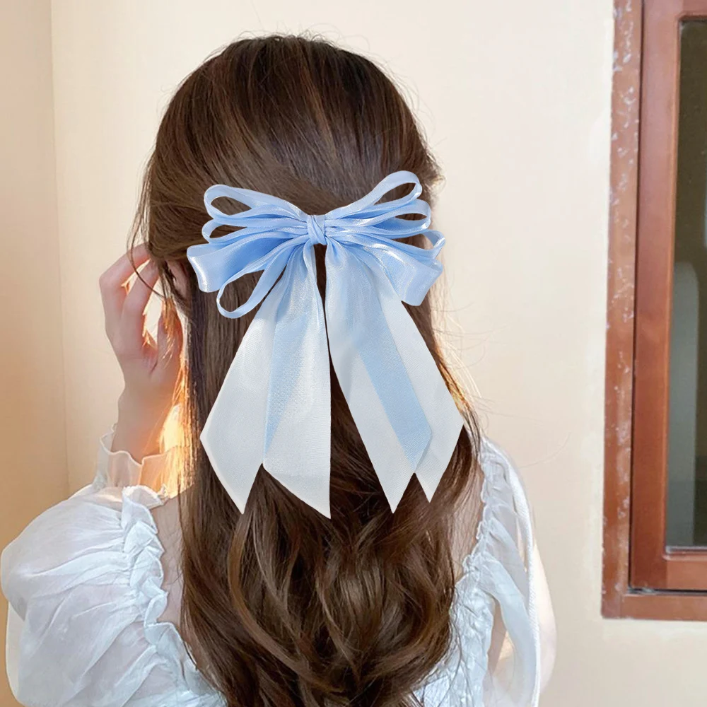 1 قطعة مشبك شعر الأورجانزا الأسود للفتيات القوس الكبير ذيل حصان Hairgrip الحلو بارد إكسسوارات الشعر هدايا غطاء الرأس