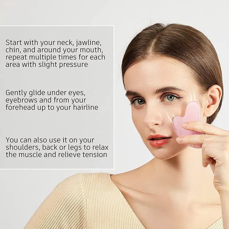 Massaggiatori a rulli in giada per il viso al quarzo rosa Set Guasha Strumenti Gua Sha Raschietto a guazzo in pietra naturale per strumento di bellezza per massaggio facciale